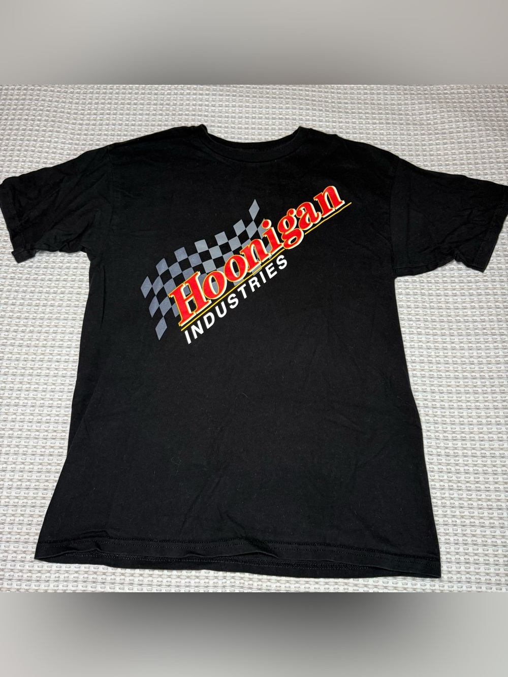 Hoonigan T-Shirt Mens Medium Black Short Sleeve Checkered Flag Theme Car Racing